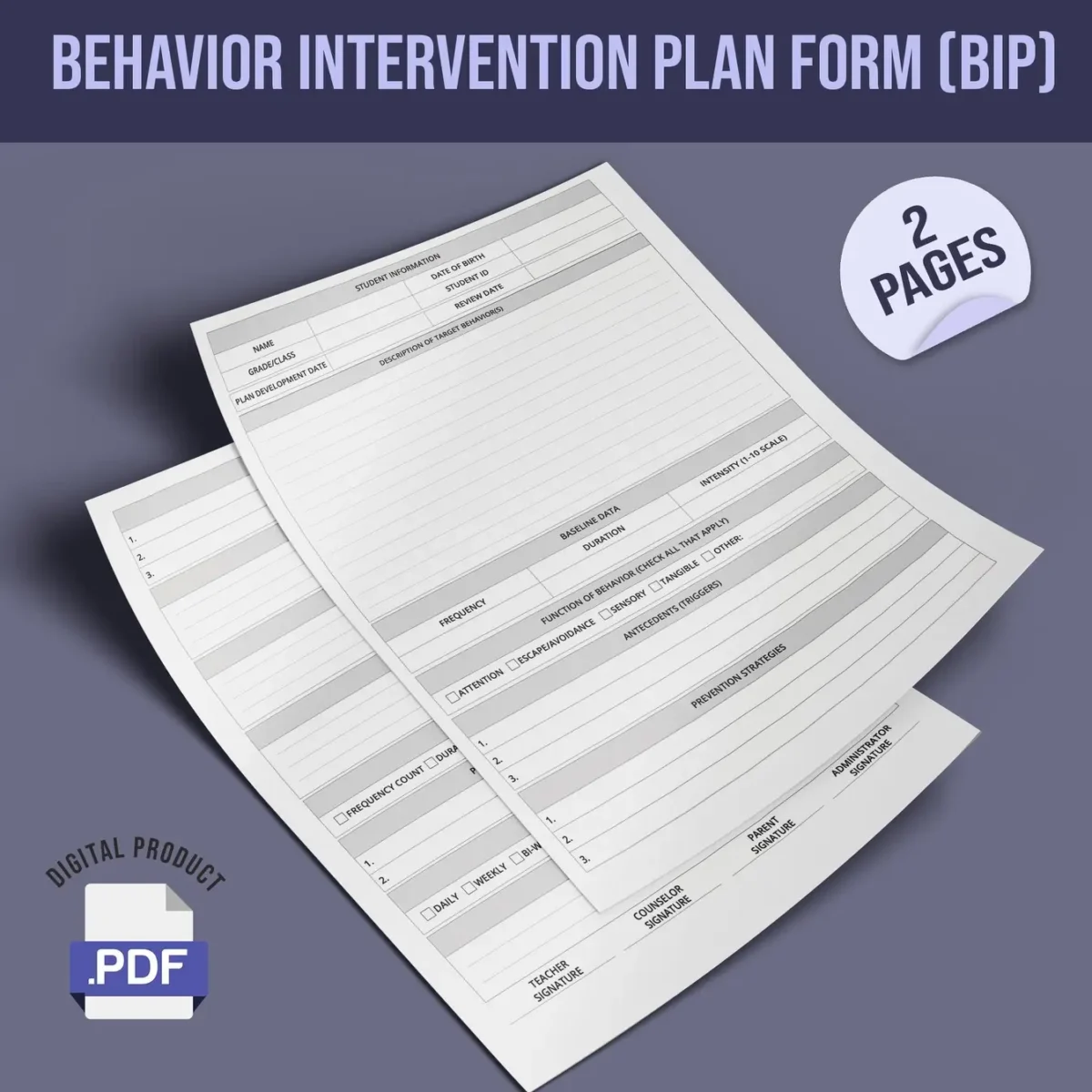 Behavior Intervention Plan Form (BIP) - Image 1
