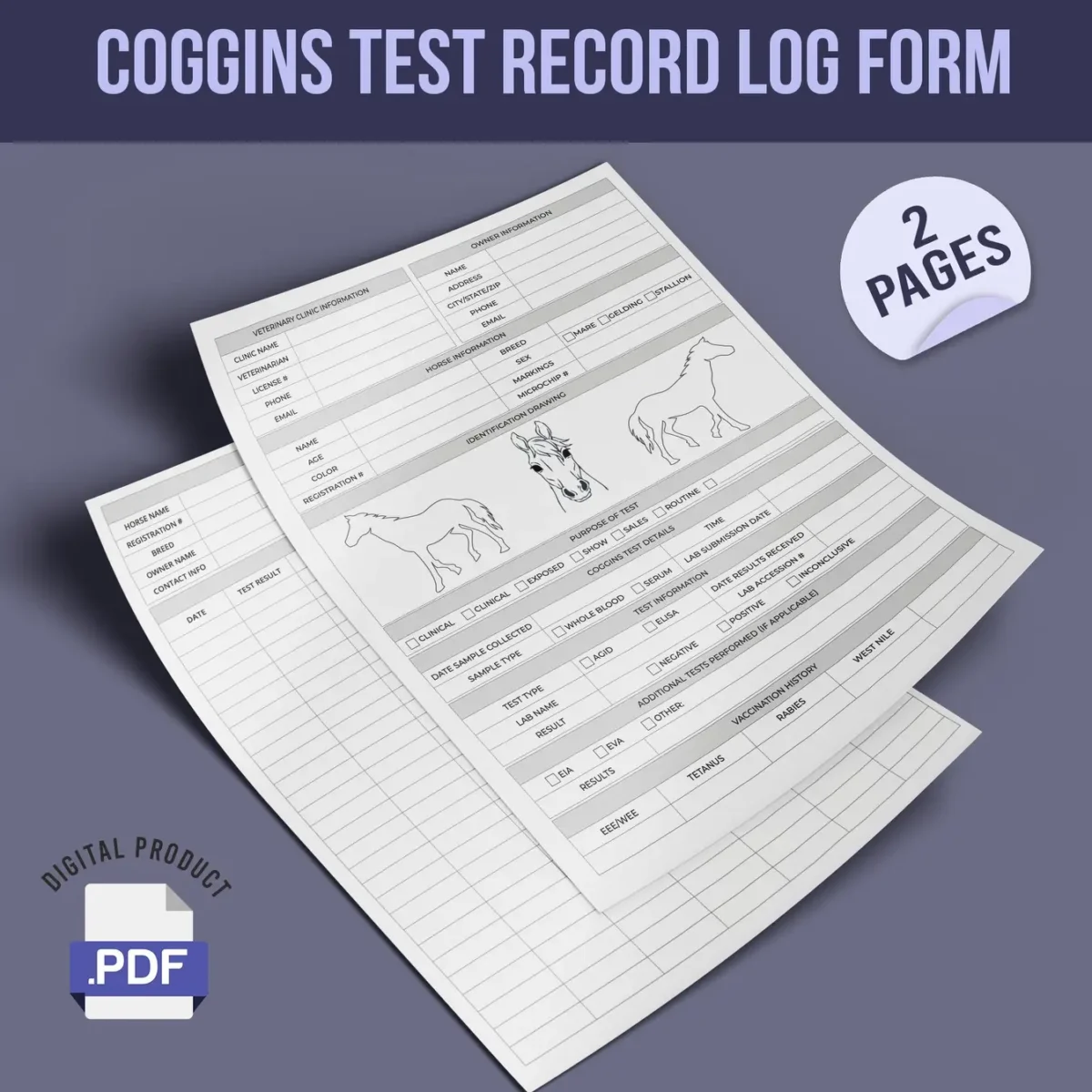 Coggins Test Record Log Form - Image 1