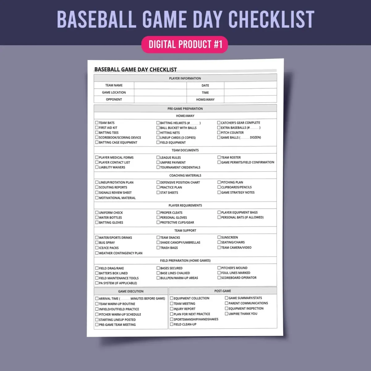 Essential Baseball Team Management Forms Bundle (8 Printable PDF) - Image 2