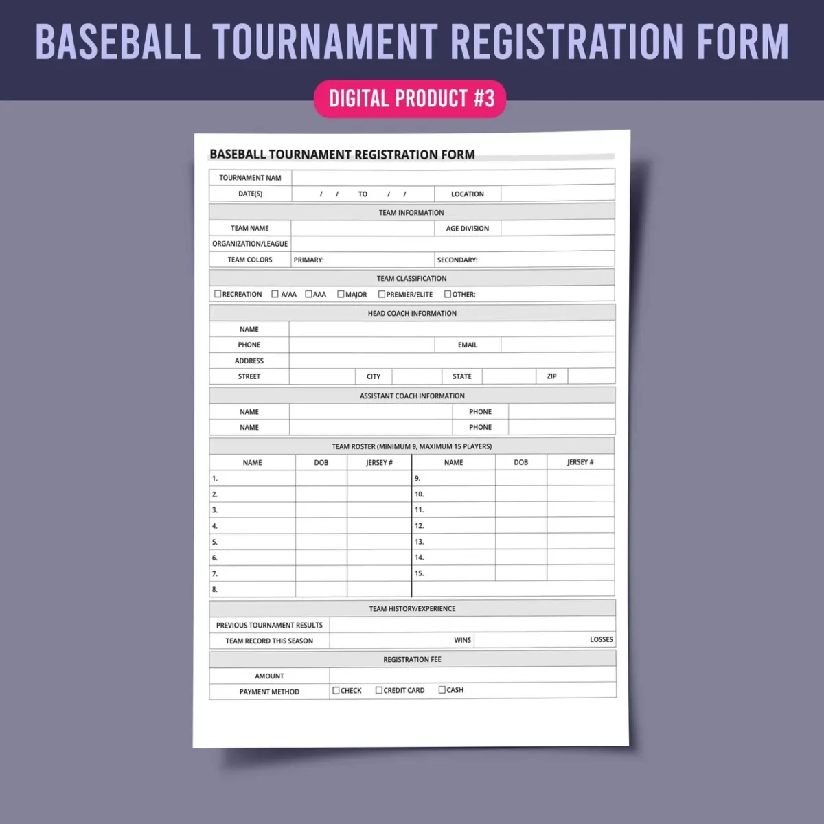Essential Baseball Team Management Forms Bundle (8 Printable PDF) - Image 4