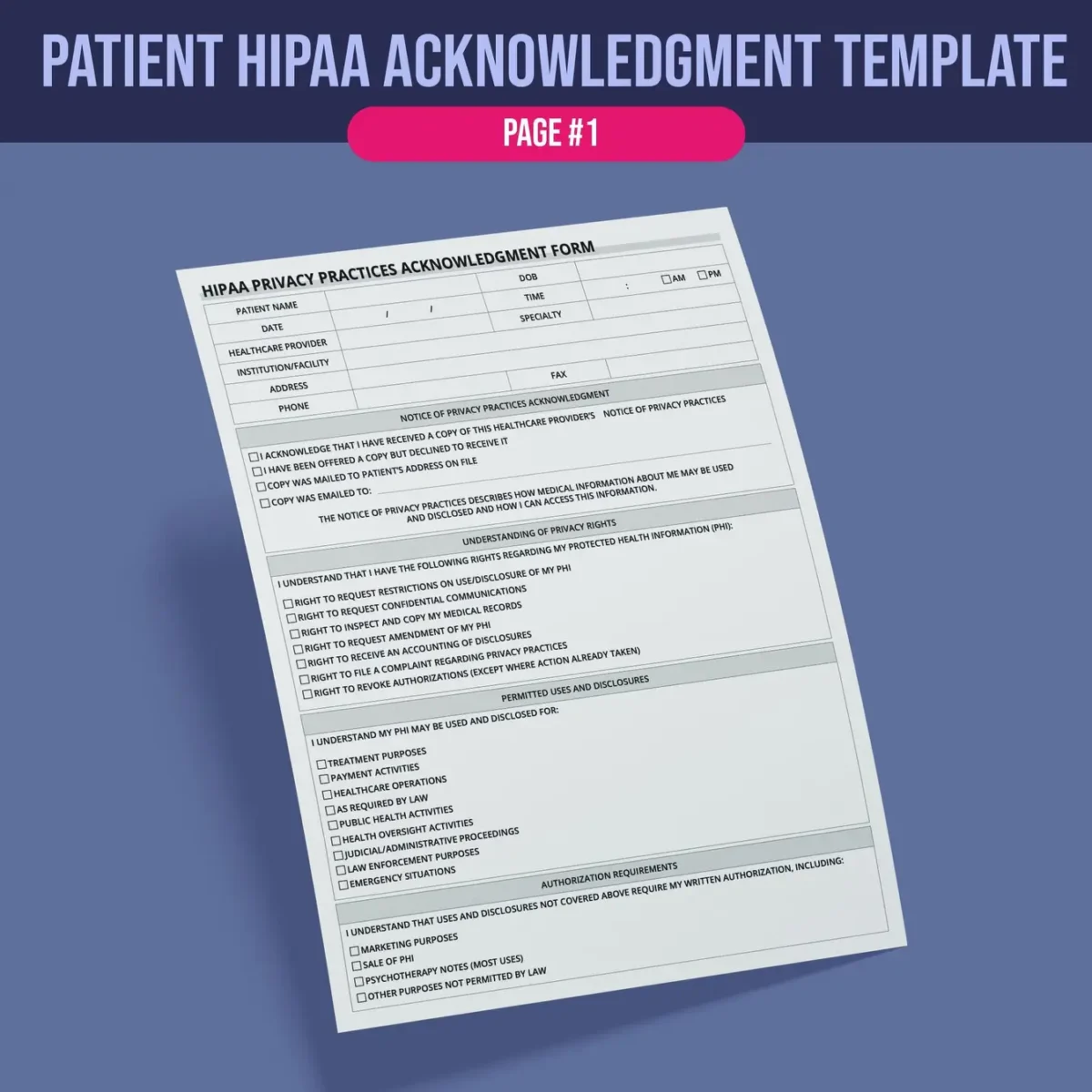 HIPAA Privacy Practices Acknowledgment Form - Image 2