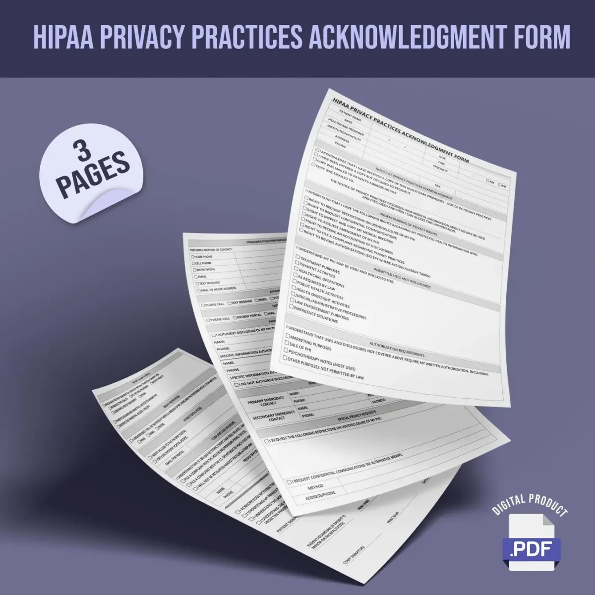 HIPAA Privacy Practices Acknowledgment Form - Image 1