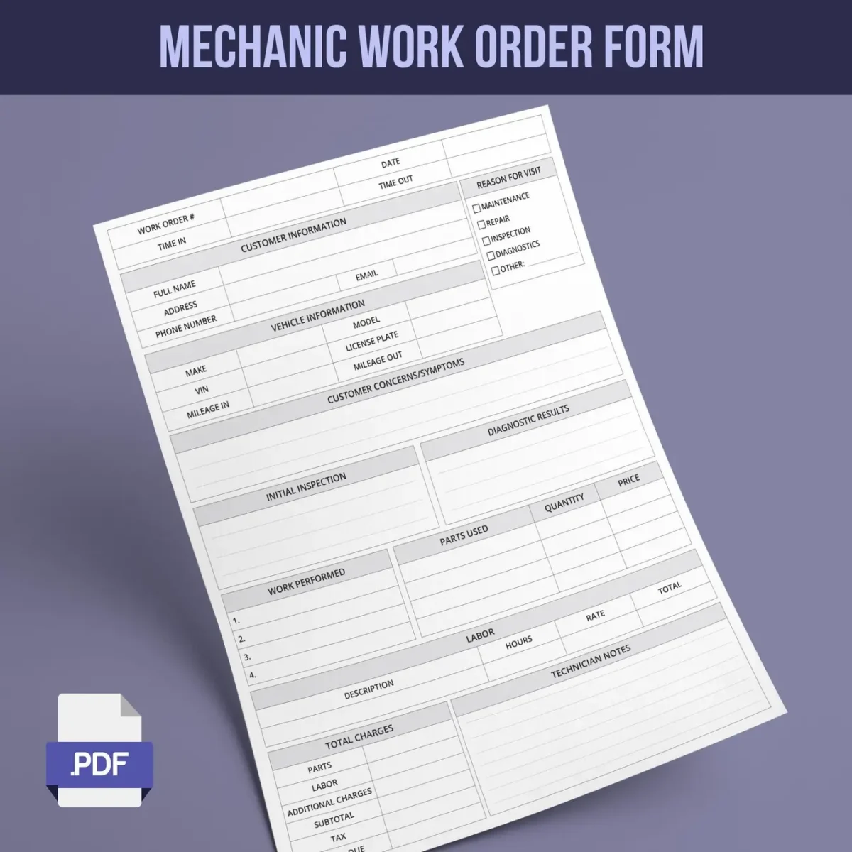 Mechanic Work Order Form - Image 1