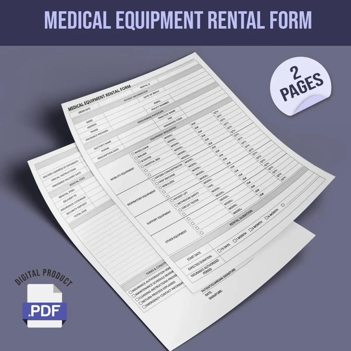 Medical Equipment Rental Form - Image 1