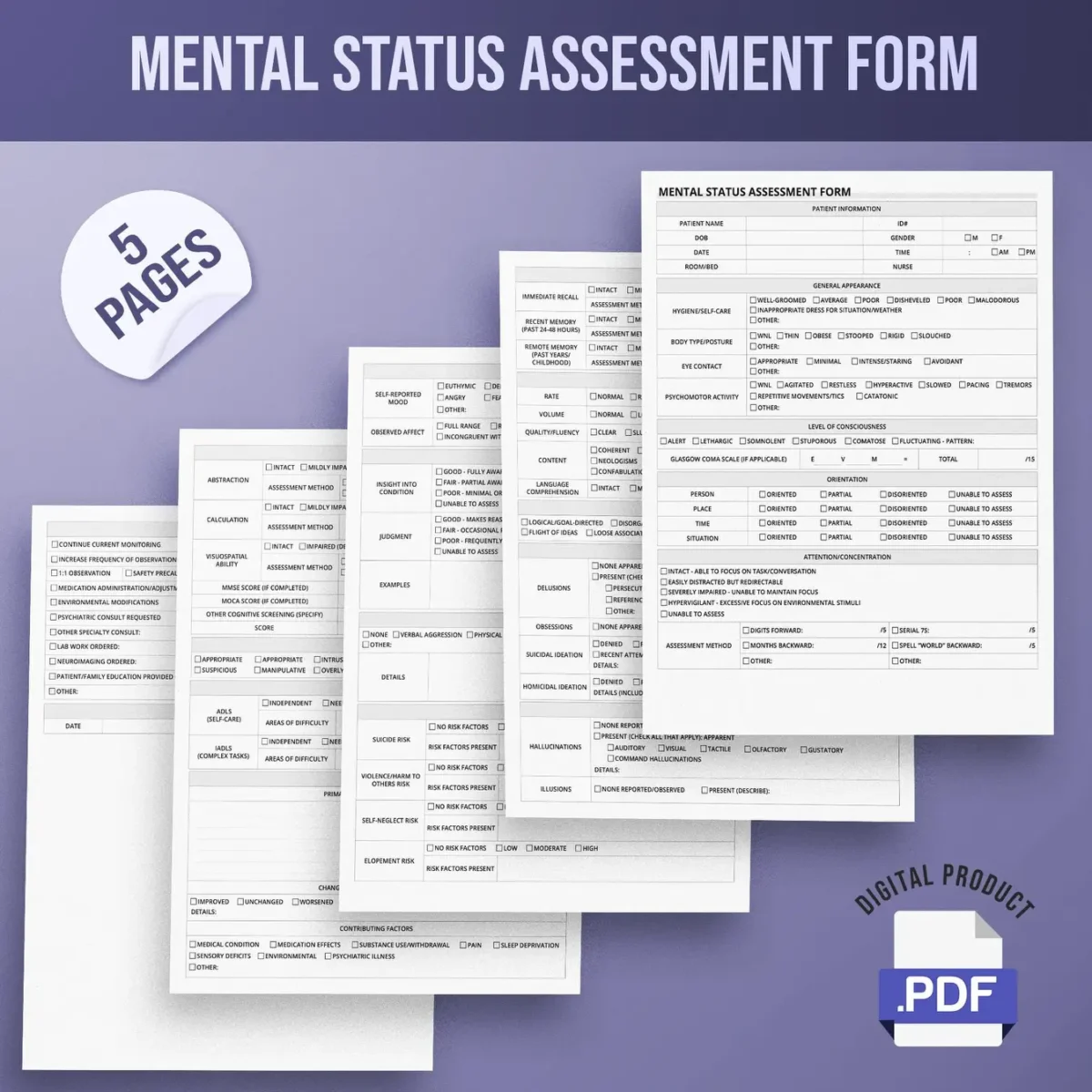 Mental Status Assessment Form - Image 1
