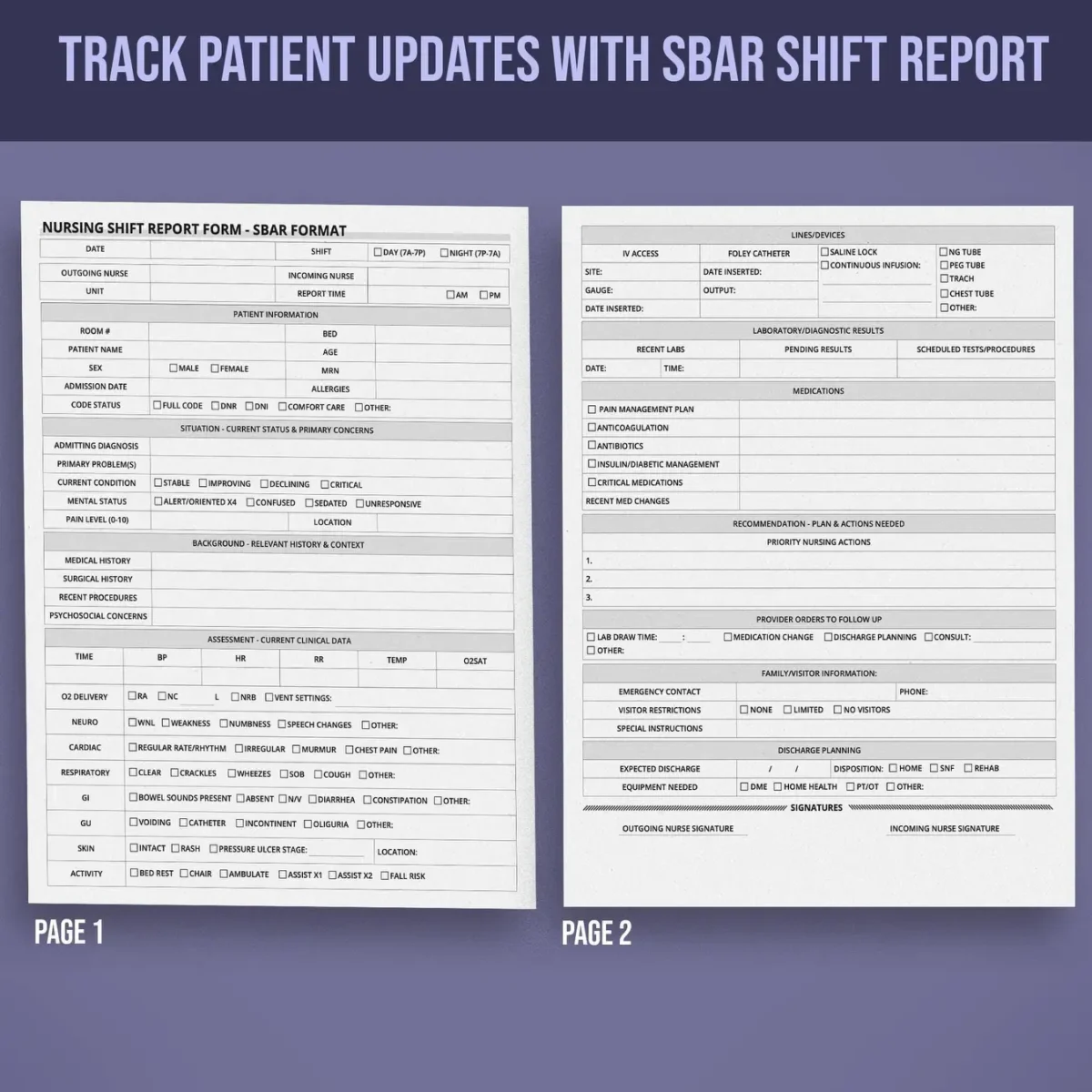 Nursing Shift Report Form - SBAR Format - Image 2