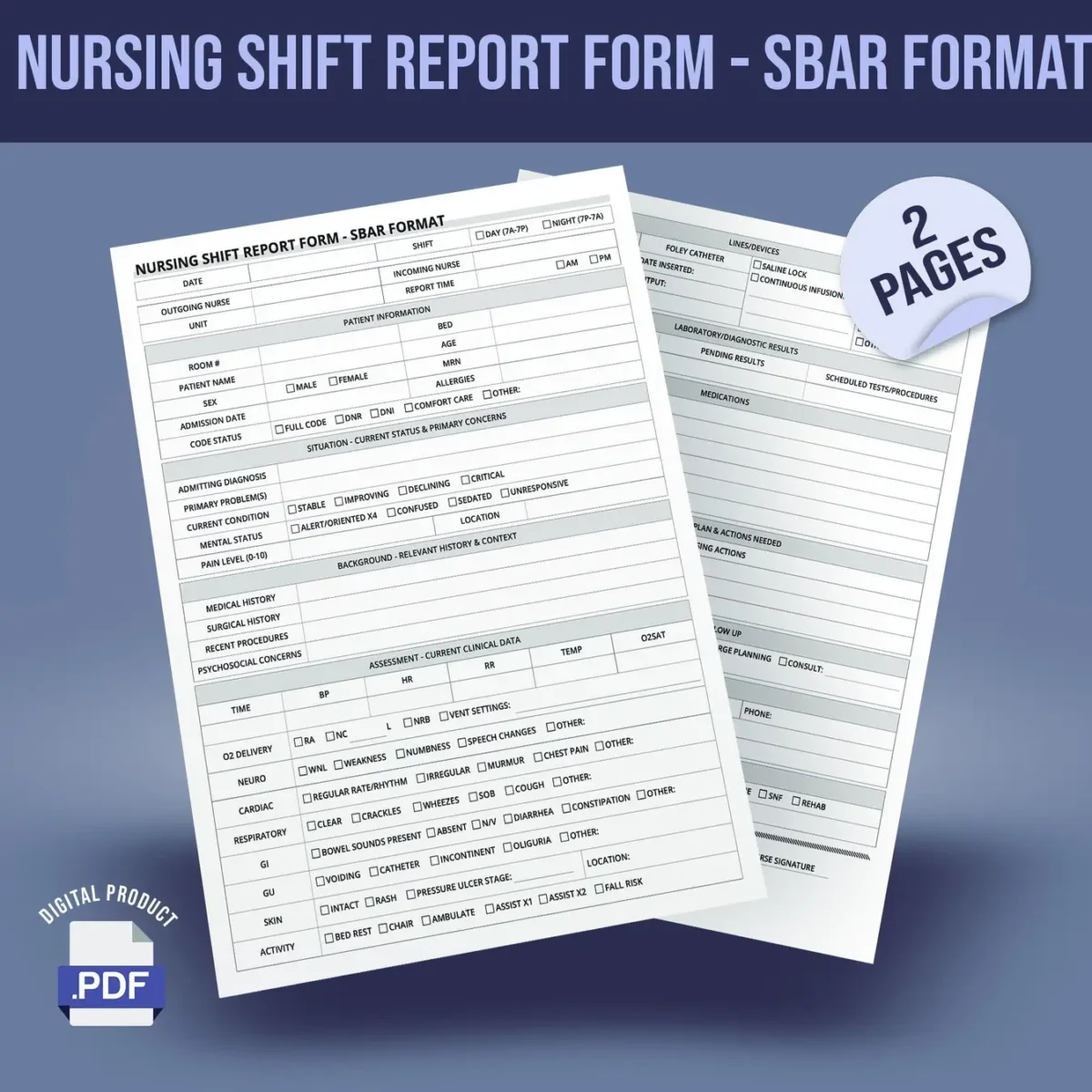 Nursing Shift Report Form - SBAR Format - Image 1