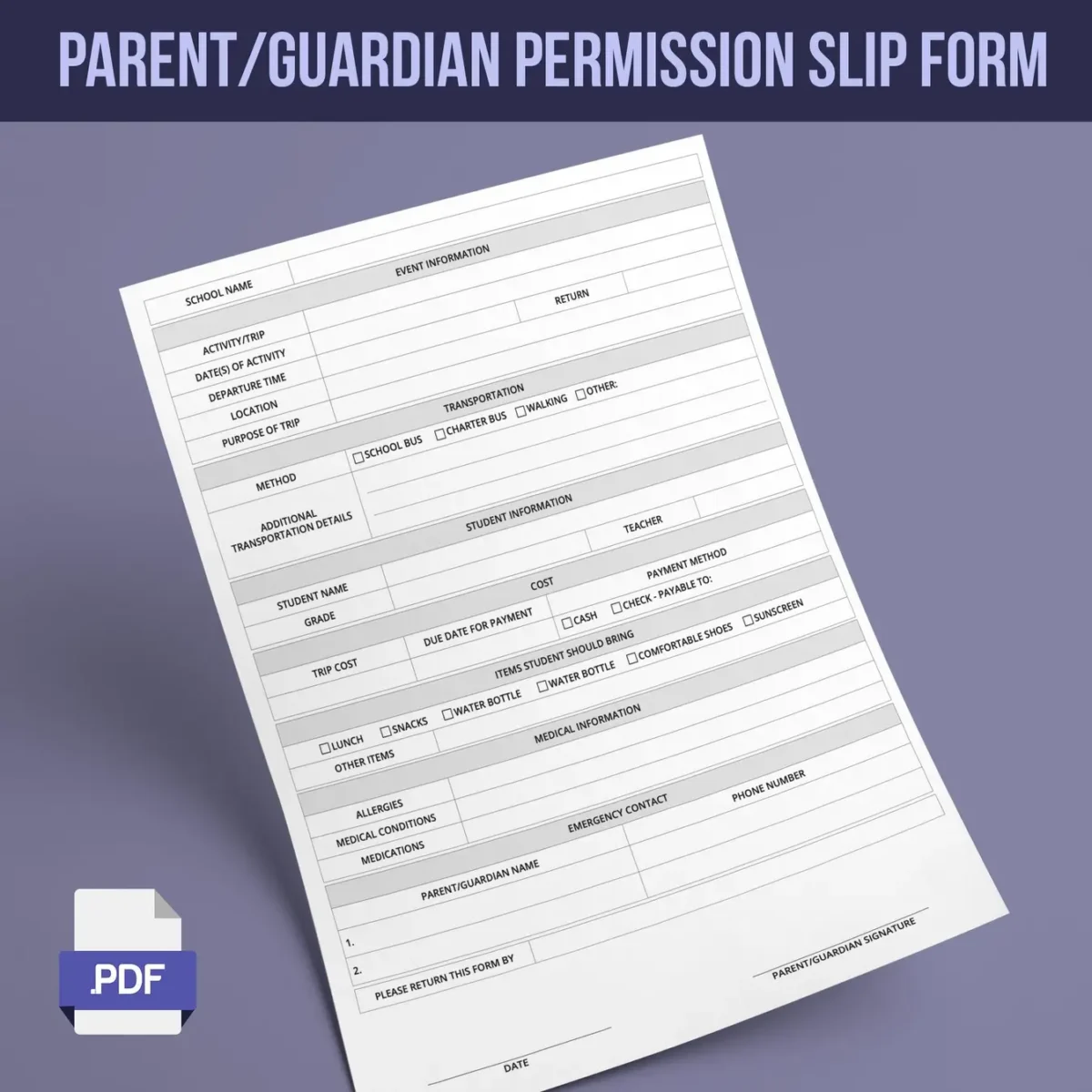 Parent/Guardian Permission Slip Form - Image 1