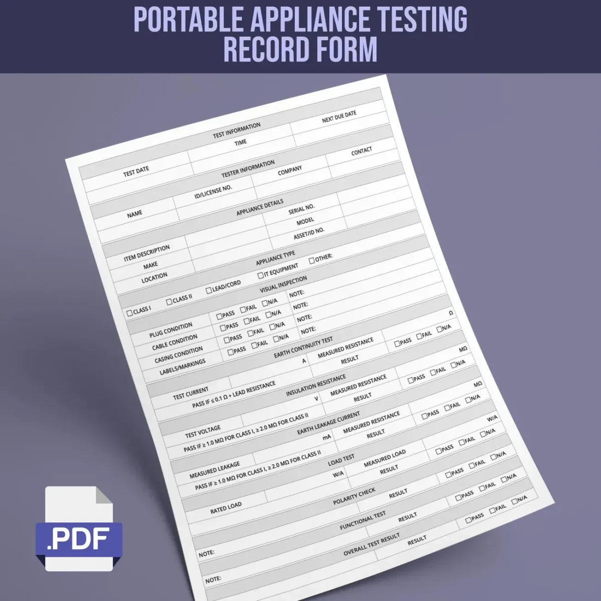 Portable Appliance Testing Record Form - Image 1