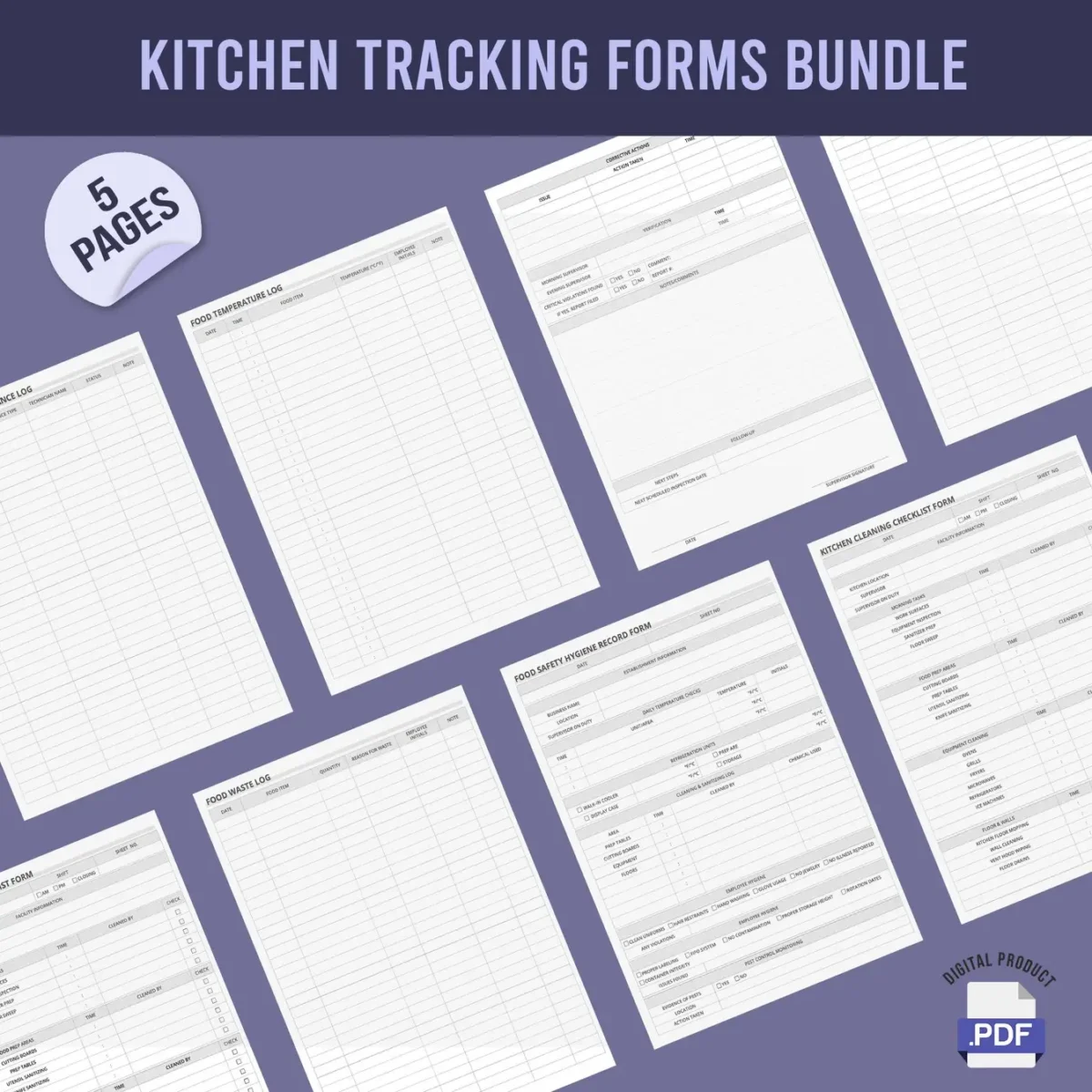 Restaurant Kitchen Tracking Forms Bundle - Image 1