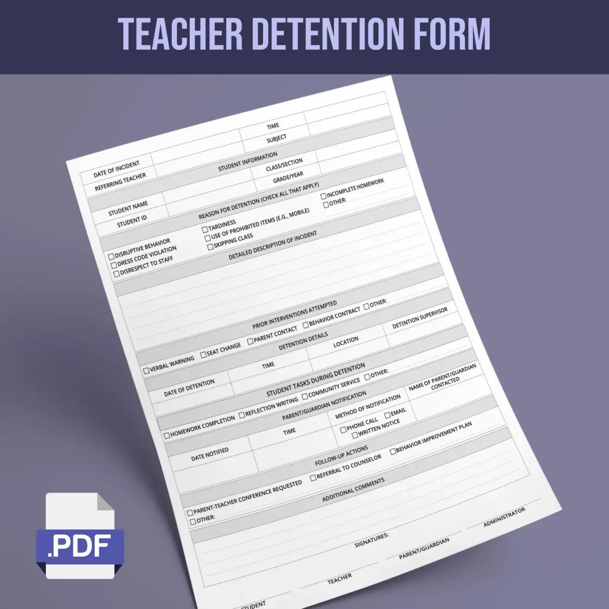 Teacher Detention Form - Image 1