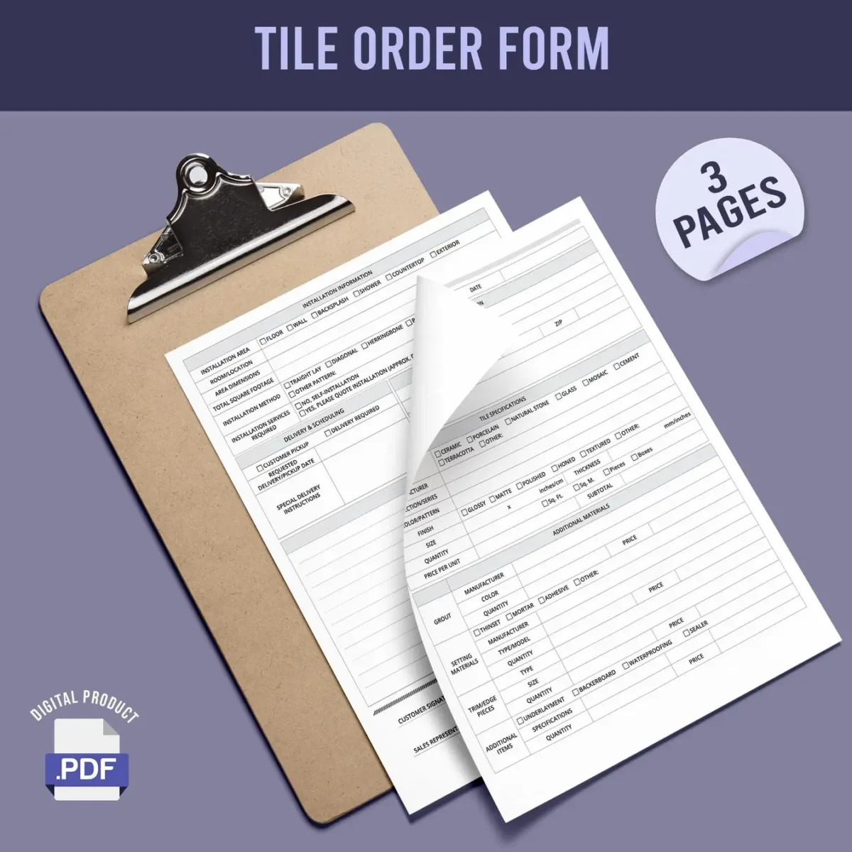 Tile Order Form - Image 1