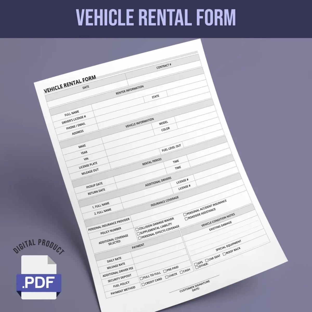 Vehicle Rental Form - Image 1